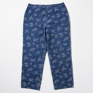 Vintage Floral Lace Embroidered Cropped Denim Jeans / Petite Printed Pants